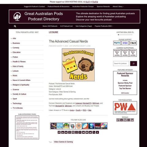 The Advanced Casual Nerds   
Screenshot of the podcast listing on the Great Australian Pods website