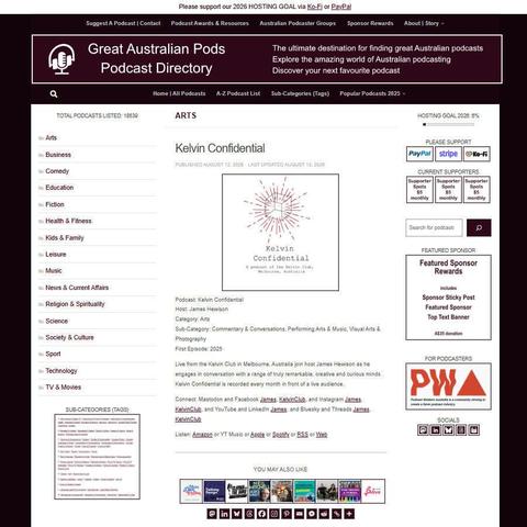 Kelvin Confidential   
Screenshot of the podcast listing on the Great Australian Pods website