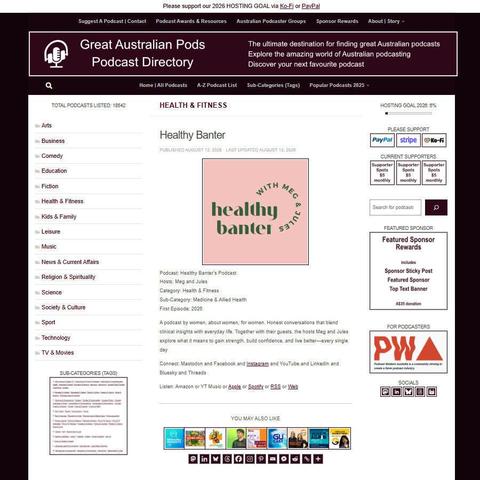 Healthy Banter's Podcast   
Screenshot of the podcast listing on the Great Australian Pods website