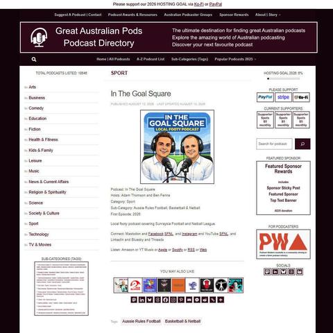 In The Goal Square   
Screenshot of the podcast listing on the Great Australian Pods website