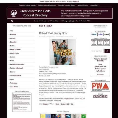 Behind The Laundry Door   
Screenshot of the podcast listing on the Great Australian Pods website