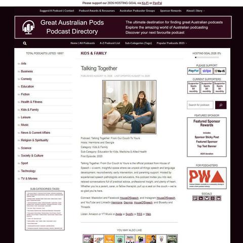 Talking Together: From Our Couch To Yours   
Screenshot of the podcast listing on the Great Australian Pods website