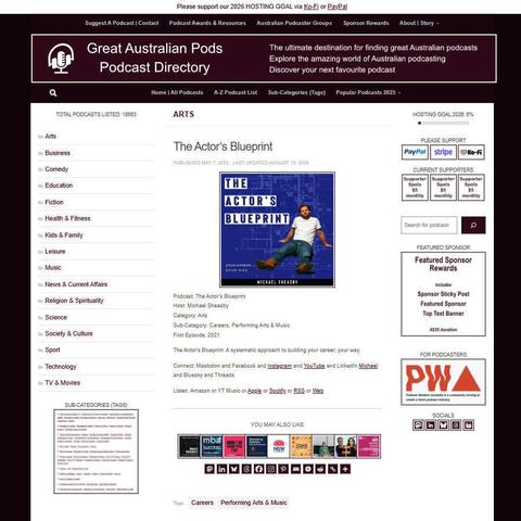 The Actor's Blueprint   
Screenshot of the podcast listing on the Great Australian Pods website