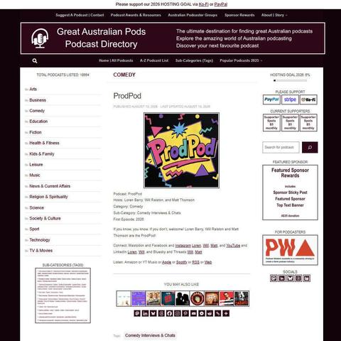 ProdPod   
Screenshot of the podcast listing on the Great Australian Pods website