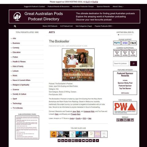 The Bookseller's Podcast   
Screenshot of the podcast listing on the Great Australian Pods website