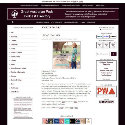 Under The Brim   
Screenshot of the podcast listing on the Great Australian Pods website