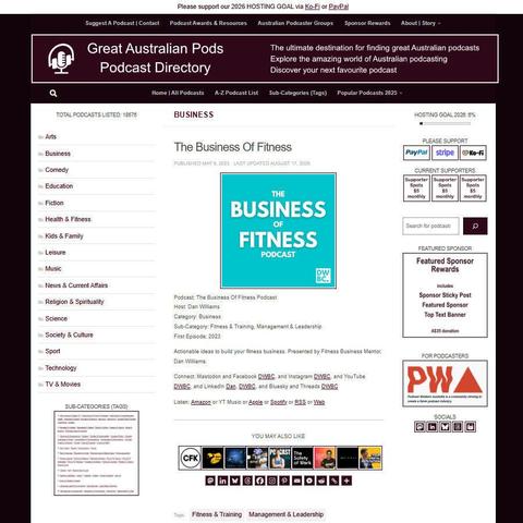 The Business Of Fitness Podcast   
Screenshot of the podcast listing on the Great Australian Pods website