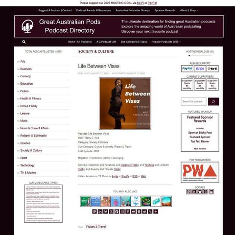 Life Between Visas   
Screenshot of the podcast listing on the Great Australian Pods website