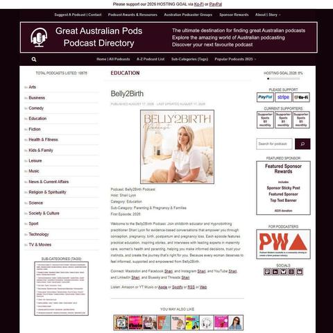 Belly2Birth Podcast   
Screenshot of the podcast listing on the Great Australian Pods website
