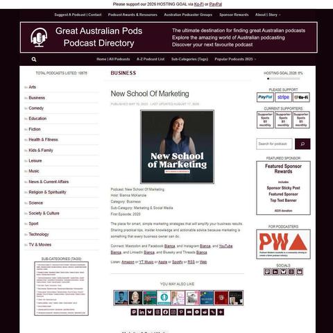 New School Of Marketing    
Screenshot of the podcast listing on the Great Australian Pods website