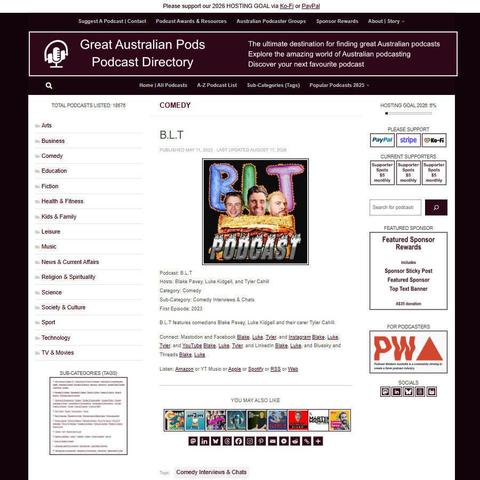 B.L.T   
Screenshot of the podcast listing on the Great Australian Pods website