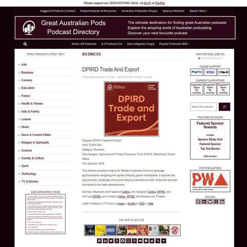 DPIRD Trade And Export   
Screenshot of the podcast listing on the Great Australian Pods website