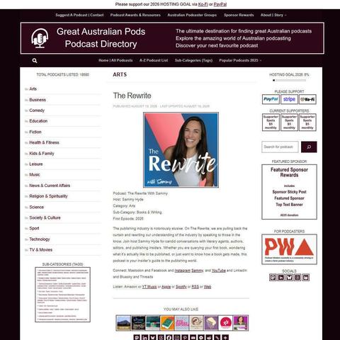 The Rewrite With Sammy
Screenshot of the podcast listing on the Great Australian Pods website