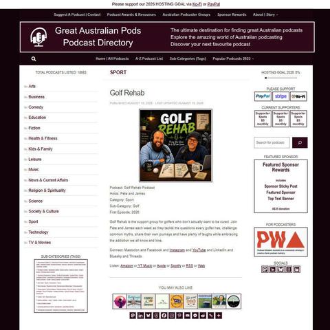 Golf Rehab Podcast   
Screenshot of the podcast listing on the Great Australian Pods website