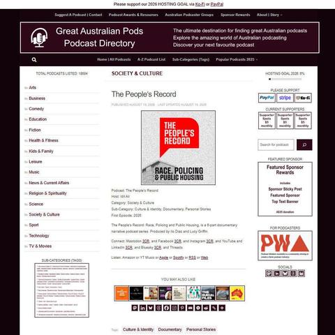 The People's Record   
Screenshot of the podcast listing on the Great Australian Pods website