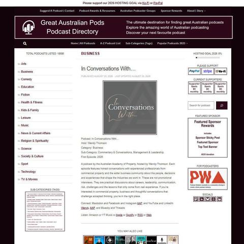 In Conversations With...
Screenshot of the podcast listing on the Great Australian Pods website