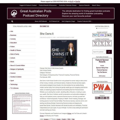 She Owns It With Anissa Cavallo   
Screenshot of the podcast listing on the Great Australian Pods website