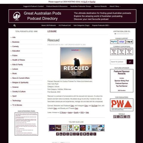 Rescued: An Outdoor Podcast For Hikers And Adventurers   
Screenshot of the podcast listing on the Great Australian Pods website