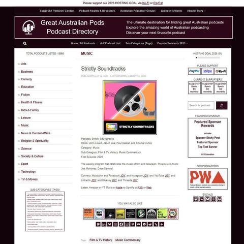 Strictly Soundtracks   
Screenshot of the podcast listing on the Great Australian Pods website
