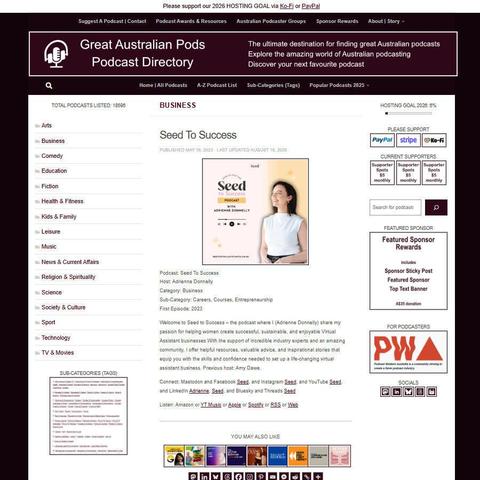 Seed To Success   
Screenshot of the podcast listing on the Great Australian Pods website