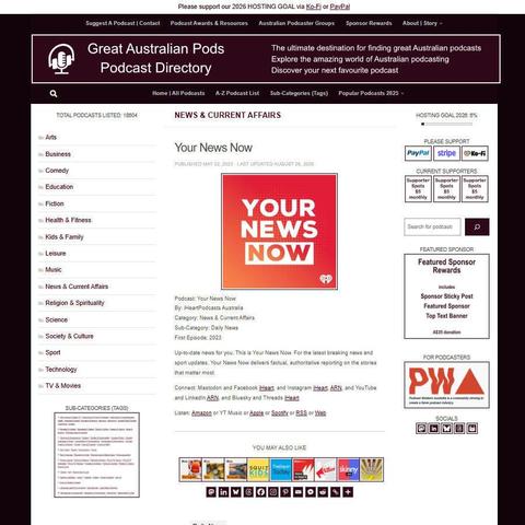 Your News Now   
Screenshot of the podcast listing on the Great Australian Pods website