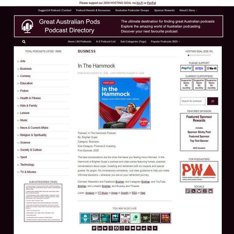 In The Hammock Podcast
Screenshot of the podcast listing on the Great Australian Pods website