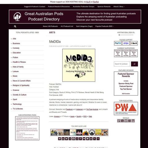 MeDIDa   
Screenshot of the podcast listing on the Great Australian Pods website