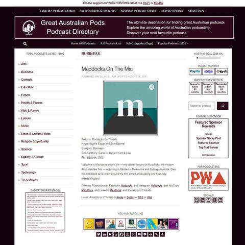 Maddocks On The Mic   
Screenshot of the podcast listing on the Great Australian Pods website