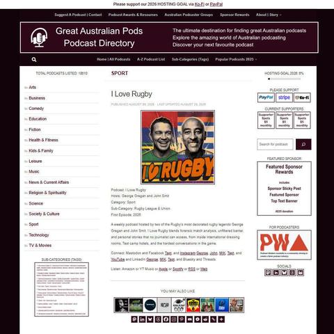 I Love Rugby   
Screenshot of the podcast listing on the Great Australian Pods website