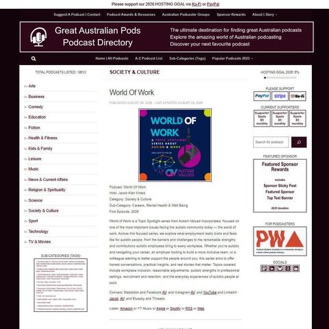 World Of Work   
Screenshot of the podcast listing on the Great Australian Pods website
