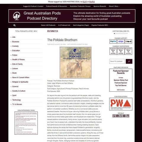 The Polldale Shorthorn Podcast   
Screenshot of the podcast listing on the Great Australian Pods website