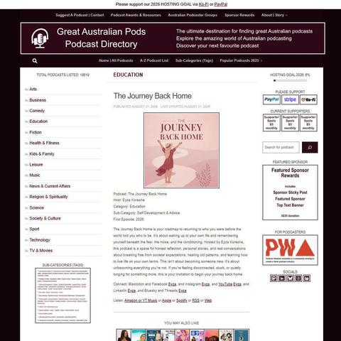 The Journey Back Home   
Screenshot of the podcast listing on the Great Australian Pods website