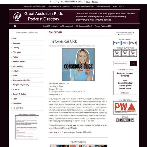 The Conscious Click   
Screenshot of the podcast listing on the Great Australian Pods website