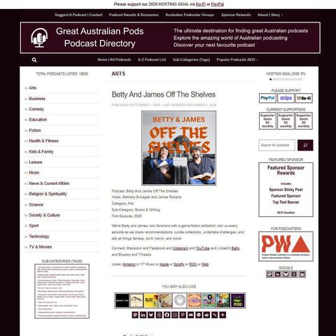 Betty And James Off The Shelves   
Screenshot of the podcast listing on the Great Australian Pods website