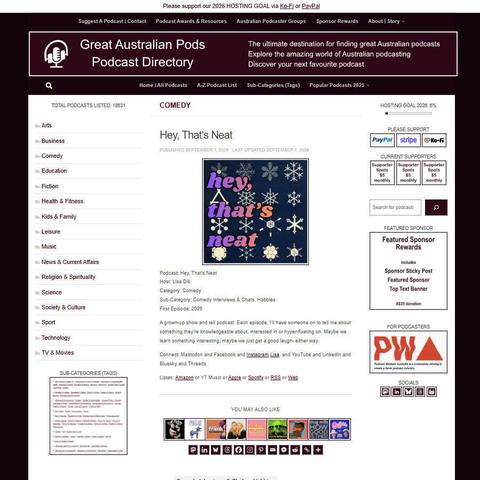 Hey, That's Neat   
Screenshot of the podcast listing on the Great Australian Pods website
