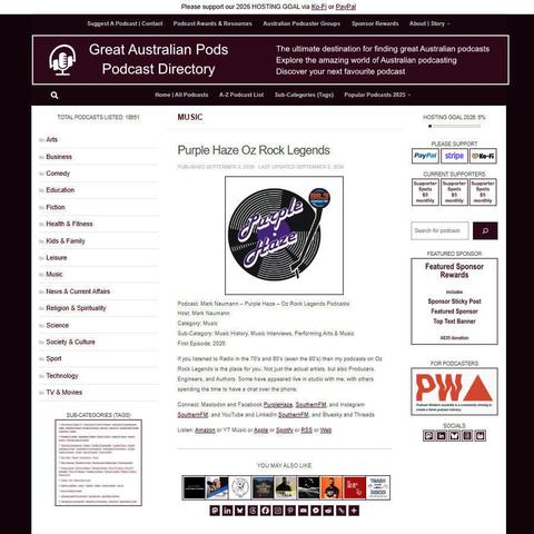 Mark Naumann - Purple Haze - Oz Rock Legends Podcasts   
Screenshot of the podcast listing on the Great Australian Pods website