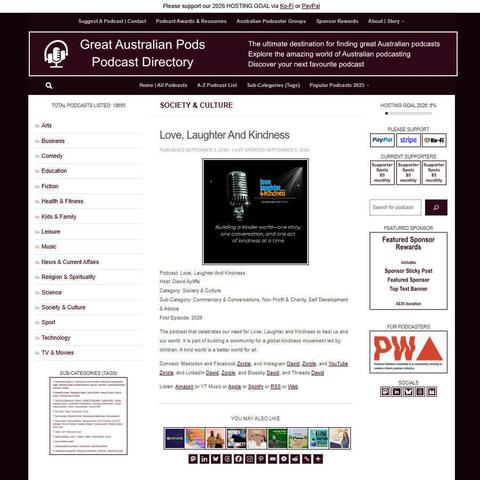 Love, Laughter And Kindness   
Screenshot of the podcast listing on the Great Australian Pods website