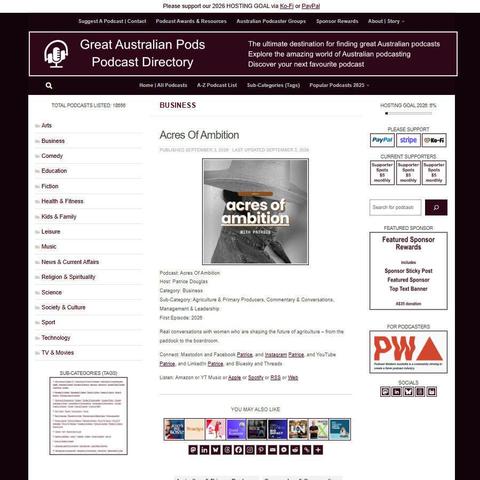 Acres Of Ambition   
Screenshot of the podcast listing on the Great Australian Pods website