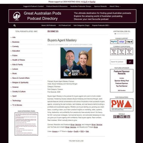 Buyers Agent Mastery Podcast   
Screenshot of the podcast listing on the Great Australian Pods website