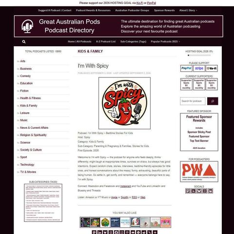 I'm With Spicy ~ Bedtime Stories For Kids   
Screenshot of the podcast listing on the Great Australian Pods website