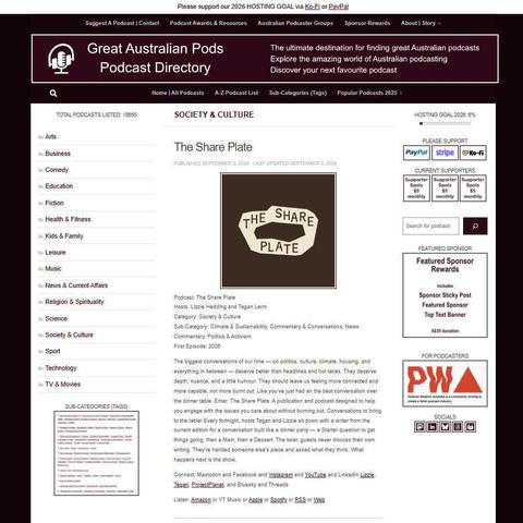 The Share Plate   
Screenshot of the podcast listing on the Great Australian Pods website