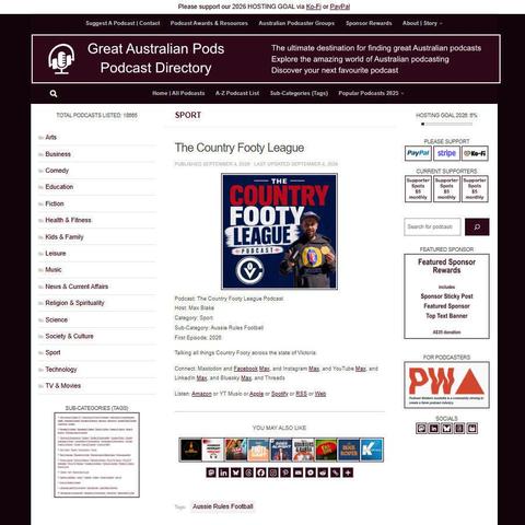The Country Footy League Podcast   
Screenshot of the podcast listing on the Great Australian Pods website
