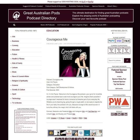 Courageous Me   
Screenshot of the podcast listing on the Great Australian Pods website