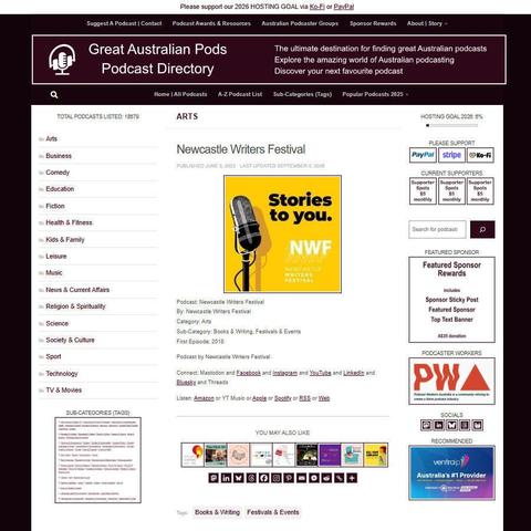Newcastle Writers Festival   
Screenshot of the podcast listing on the Great Australian Pods website