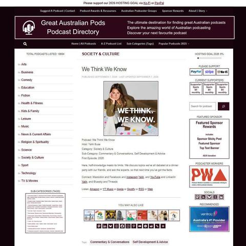 We Think We Know
Screenshot of the podcast listing on the Great Australian Pods website