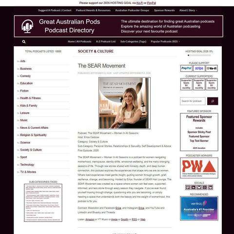 The SEAR Movement - Women In All Seasons   
Screenshot of the podcast listing on the Great Australian Pods website