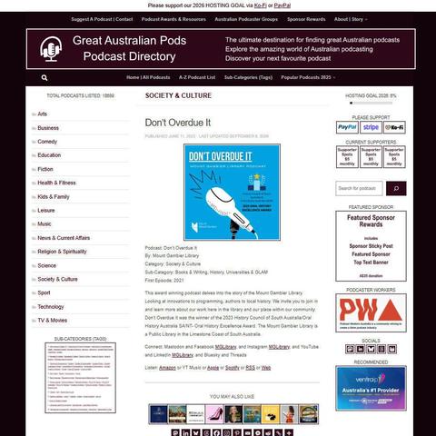 Don't Overdue It   
Screenshot of the podcast listing on the Great Australian Pods website