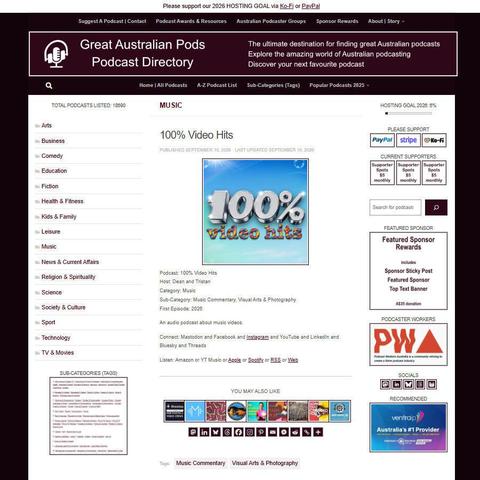 100% Video Hits   
Screenshot of the podcast listing on the Great Australian Pods website