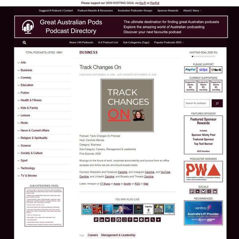 Track Changes On Podcast   
Screenshot of the podcast listing on the Great Australian Pods website