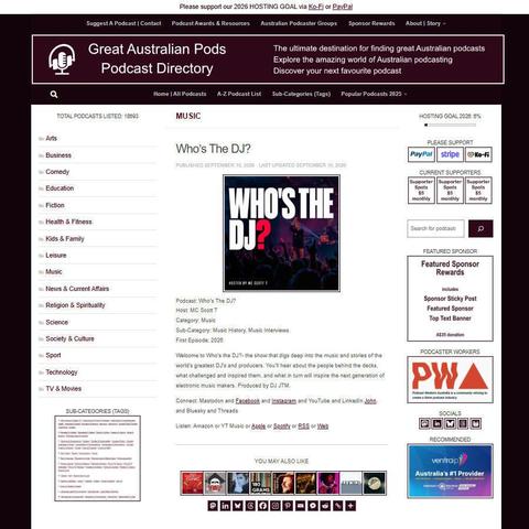 Who's The DJ?   
Screenshot of the podcast listing on the Great Australian Pods website